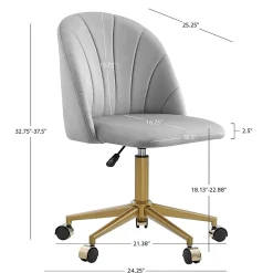 Linon Ashland Velvet Mid-Back Office Desk Chair, Gray/Gold