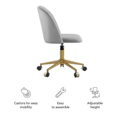 Linon Ashland Velvet Mid-Back Office Desk Chair, Gray/Gold