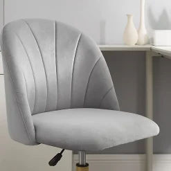 Linon Ashland Velvet Mid-Back Office Desk Chair, Gray/Gold