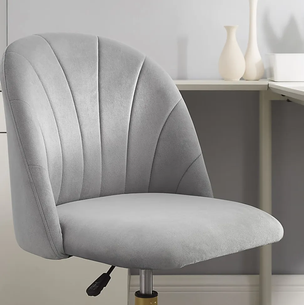Linon Ashland Velvet Mid-Back Office Desk Chair, Gray/Gold