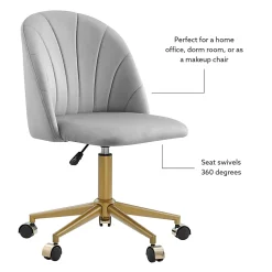 Linon Ashland Velvet Mid-Back Office Desk Chair, Gray/Gold