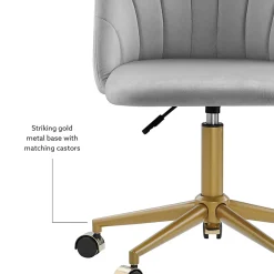 Linon Ashland Velvet Mid-Back Office Desk Chair, Gray/Gold