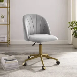 Linon Ashland Velvet Mid-Back Office Desk Chair, Gray/Gold