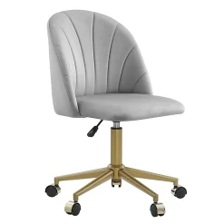 Linon Ashland Velvet Mid-Back Office Desk Chair, Gray/Gold