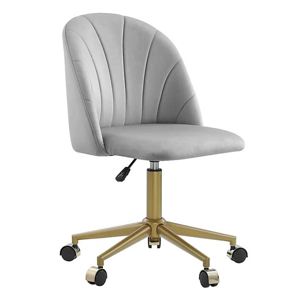 Linon Ashland Velvet Mid-Back Office Desk Chair, Gray/Gold