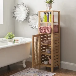 Linon Bullock 13"W Single Door Bamboo Cabinet with Shelves, Natural
