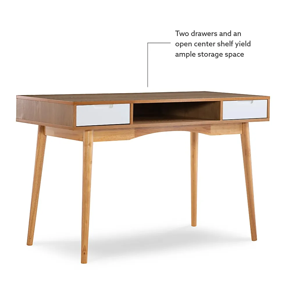 Linon Caden 48"W Home Office Computer Desk With Drawers, Natural/White