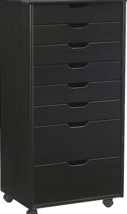 Linon Casimer 8-Drawer Rolling Home Office Storage Cart, Black