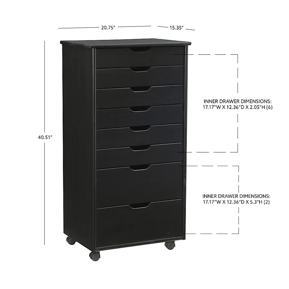 Linon Casimer 8-Drawer Rolling Home Office Storage Cart, Black