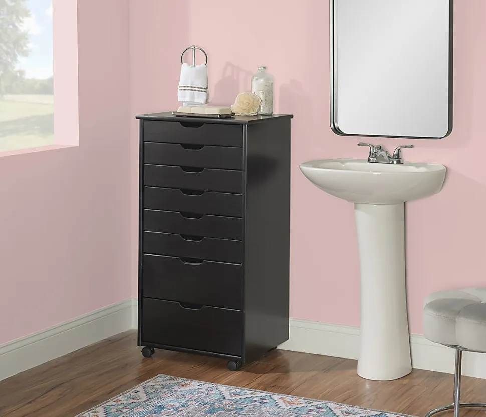 Linon Casimer 8-Drawer Rolling Home Office Storage Cart, Black