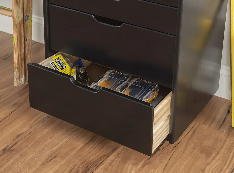 Linon Casimer 8-Drawer Rolling Home Office Storage Cart, Black