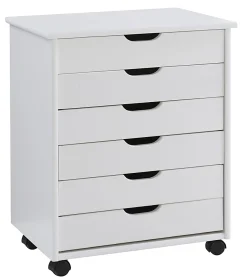 Linon Casimer 6-Drawer Wide Rolling Home Office Storage Cart, White