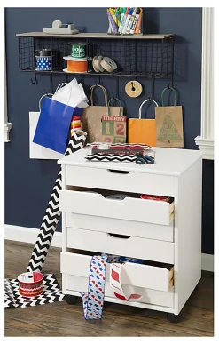 Linon Casimer 6-Drawer Wide Rolling Home Office Storage Cart, White