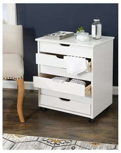 Linon Casimer 6-Drawer Wide Rolling Home Office Storage Cart, White