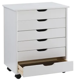 Linon Casimer 6-Drawer Wide Rolling Home Office Storage Cart, White