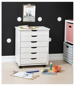 Linon Casimer 6-Drawer Wide Rolling Home Office Storage Cart, White