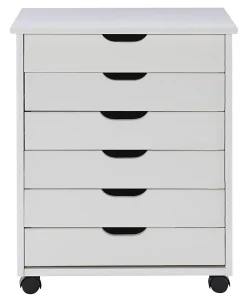 Linon Casimer 6-Drawer Wide Rolling Home Office Storage Cart, White