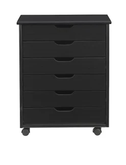 Linon Casimer 6-Drawer Wide Rolling Home Office Storage Cart, Black