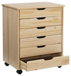 Linon Casimer 6-Drawer Wide Rolling Home Office Storage Cart, Natural