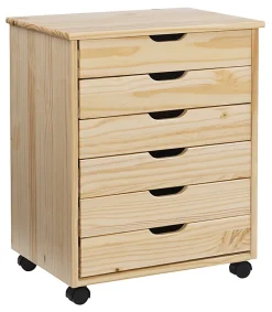 Linon Casimer 6-Drawer Wide Rolling Home Office Storage Cart, Natural