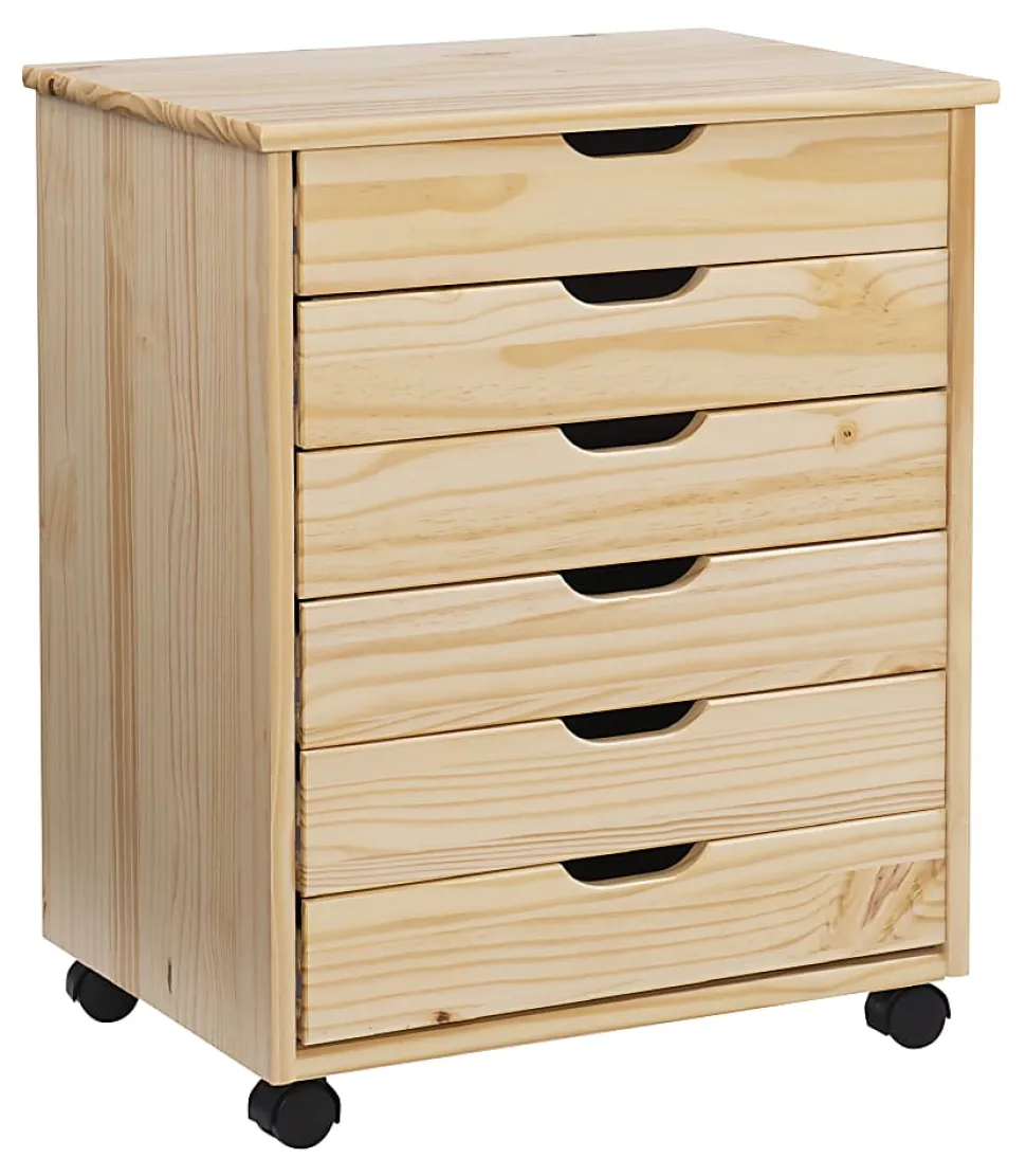 Linon Casimer 6-Drawer Wide Rolling Home Office Storage Cart, Natural