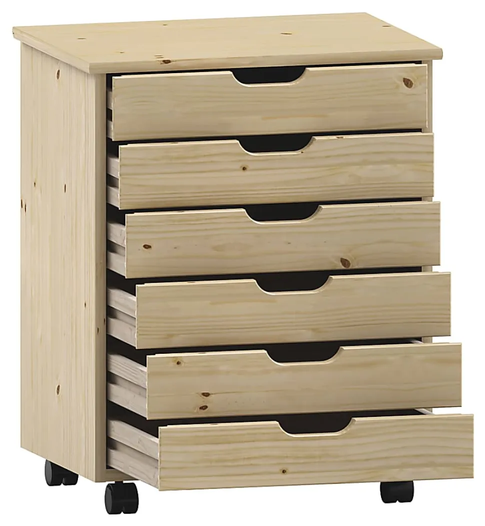 Linon Casimer 6-Drawer Wide Rolling Home Office Storage Cart, Natural