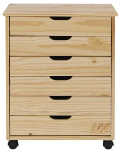 Linon Casimer 6-Drawer Wide Rolling Home Office Storage Cart, Natural