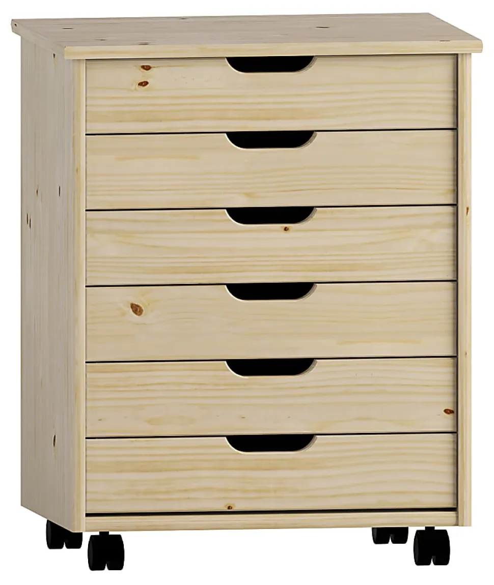 Linon Casimer 6-Drawer Wide Rolling Home Office Storage Cart, Natural