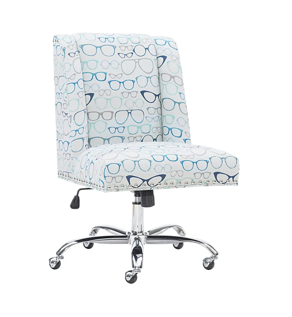 Linon Cooper Mid-Back Home Office Chair, Glasses Print/Chrome