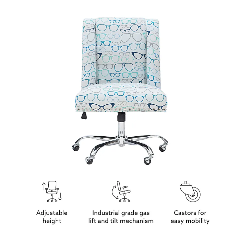 Linon Cooper Mid-Back Home Office Chair, Glasses Print/Chrome