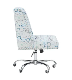Linon Cooper Mid-Back Home Office Chair, Glasses Print/Chrome