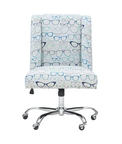 Linon Cooper Mid-Back Home Office Chair, Glasses Print/Chrome