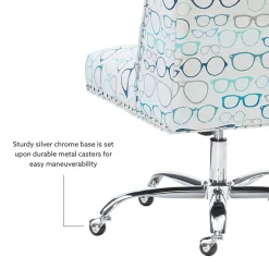 Linon Cooper Mid-Back Home Office Chair, Glasses Print/Chrome