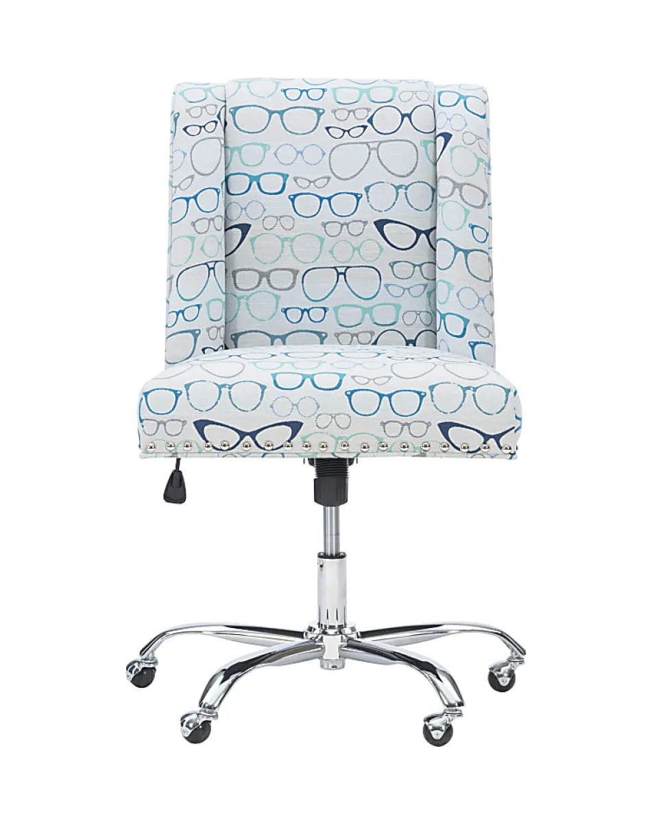 Linon Cooper Mid-Back Home Office Chair, Glasses Print/Chrome