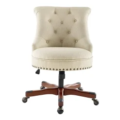 Linon Dallas Fabric Mid-Back Home Office Chair, Beige/Cherry