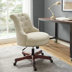 Linon Dallas Fabric Mid-Back Home Office Chair, Beige/Cherry