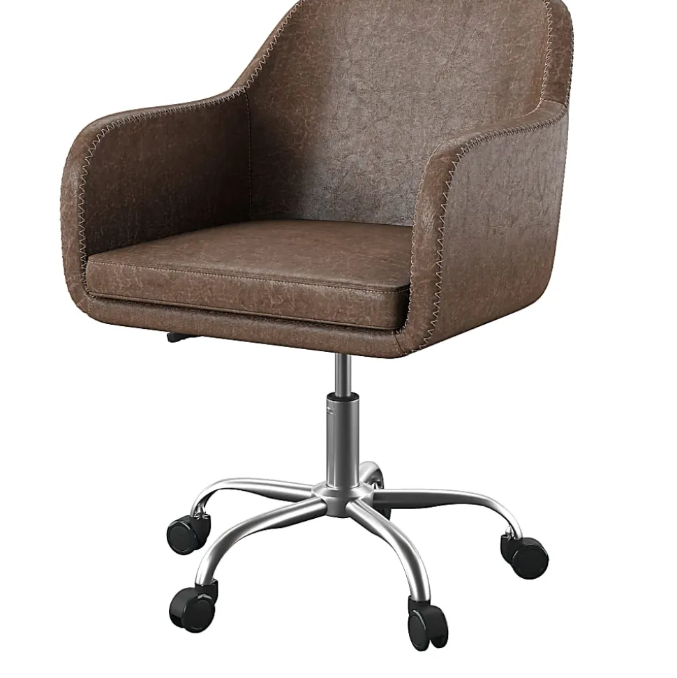 Linon Home Decor Products Ryker Fabric Mid-Back Home Office Chair, Rustic Brown/Silver