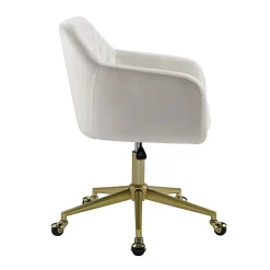 Linon Inman Quilted Fabric Mid-Back Home Office Chair, Off-White/Gold