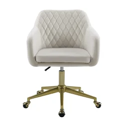 Linon Inman Quilted Fabric Mid-Back Home Office Chair, Off-White/Gold