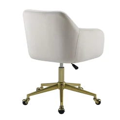 Linon Inman Quilted Fabric Mid-Back Home Office Chair, Off-White/Gold
