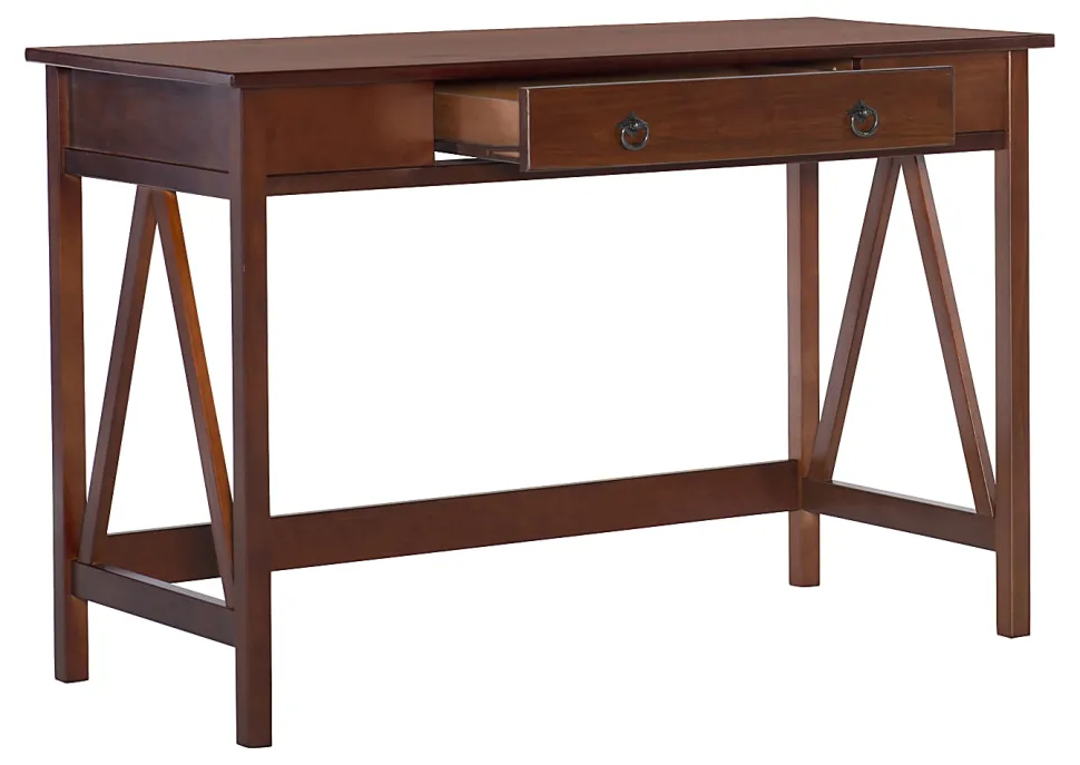 Linon Rockport 46"W Home Office Writing Desk, Antique Tobacco