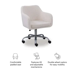 Linon Ryker Sherpa Home Office Chair, Chrome/Natural Sherpa