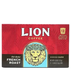 Lion Coffee Single Serve Pods, French Roast, Pack Of 12 Pods