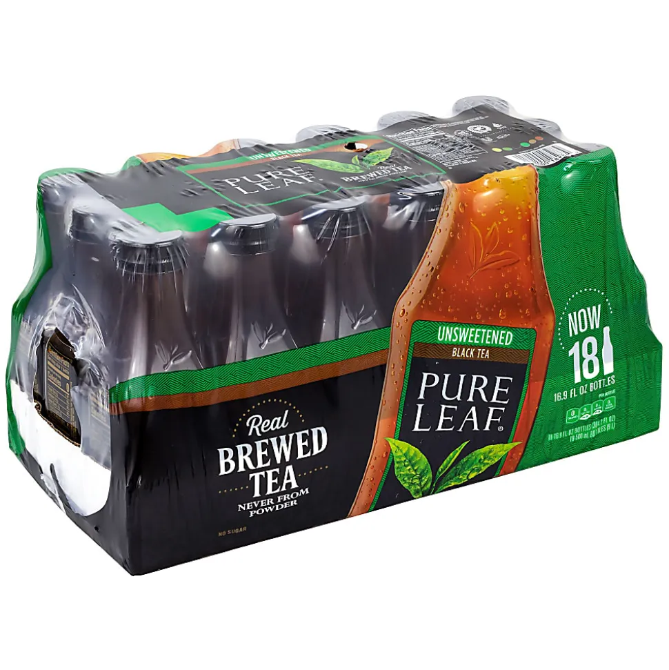 Lipton Pure Leaf Unsweetened Iced Black Tea, 16.9 Oz, Pack Of 18 Bottles