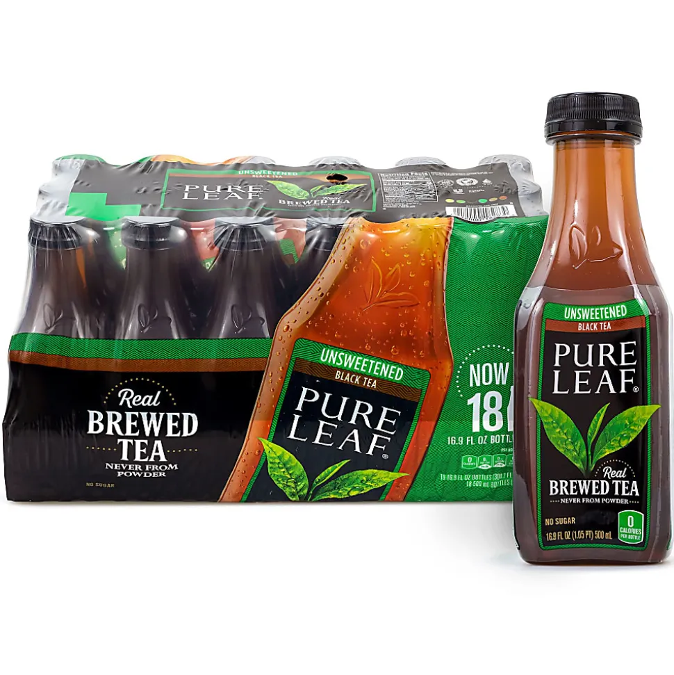 Lipton Pure Leaf Unsweetened Iced Black Tea, 16.9 Oz, Pack Of 18 Bottles