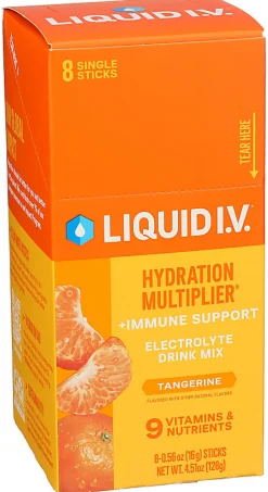 Liquid I.V. Hydration Multiplier Electrolyte Drink Mix, Tangerine Immune, 0.56 Oz, Total Qty 8