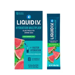 Liquid IV Hydration Multiplier Sticks, Watermelon, 4.52 Fl Oz, Pack Of 10 Sticks