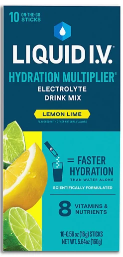 Liquid IV Lemon Lime Hydration Multiplier, 0.56 Fl Oz, Pack Of 10 Pouches