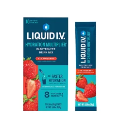 Liquid IV Strawberry Hydration Multiplier, 0.56 Fl Oz, Pack Of 10 Pouches