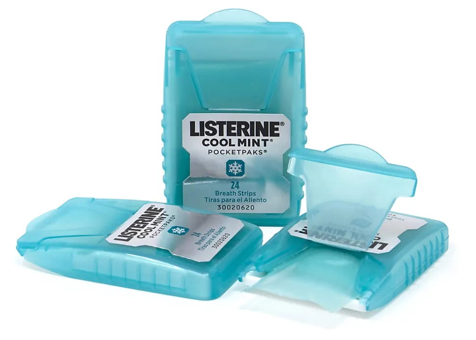 Listerine Cool Mint Pocketpacks Breath Strips, 24 Strips Per Pocketpack, Box Of 18 Pocketpacks